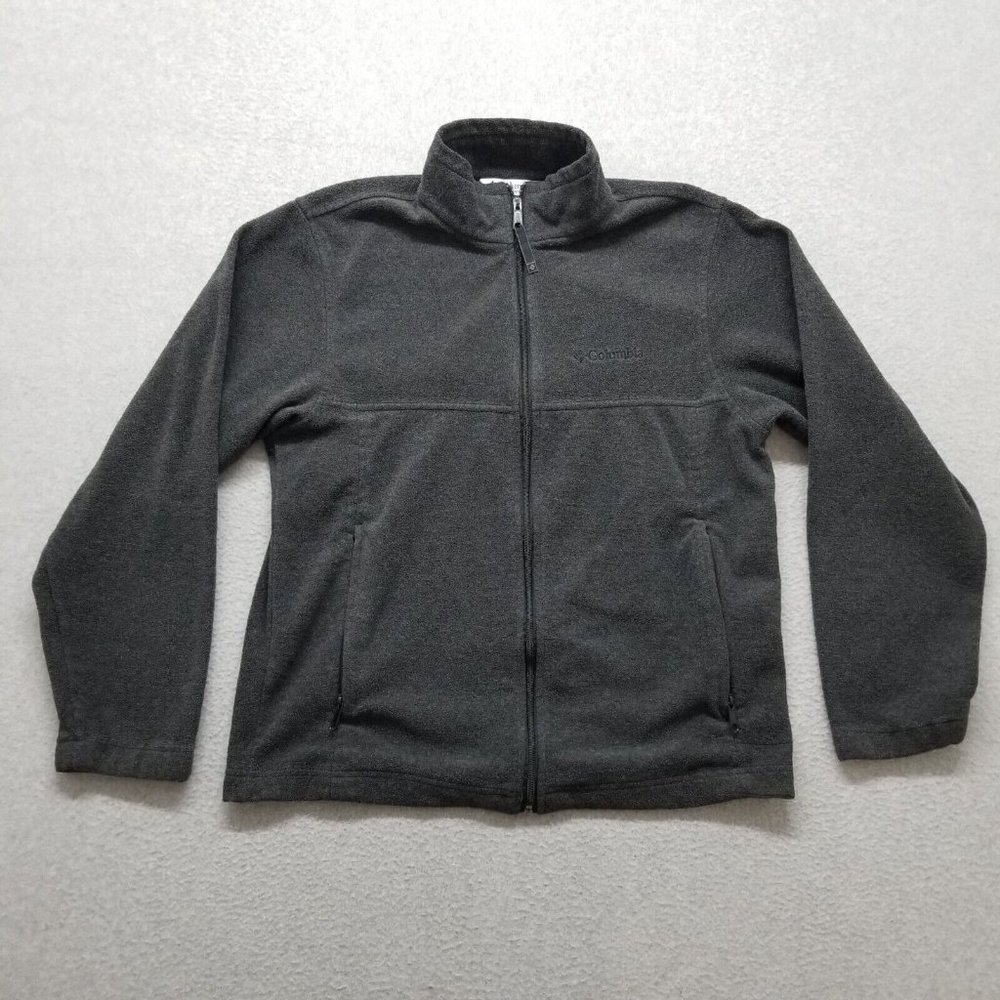Columbia Jacket Mens Medium Gray Pockets Zip Logo Fleece Sweater